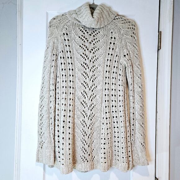Anthropologie Sleeping On Snow Eldora Open Weave Turtleneck Tunic Sweater - Picture 1 of 6